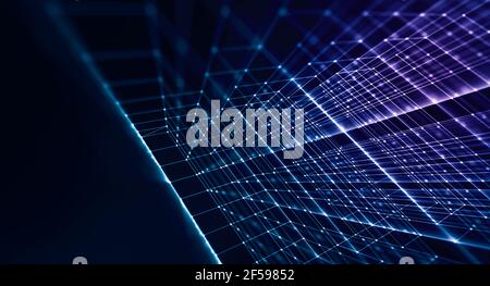 Abstract structure of dots and lines. background in perspective. connection of big data and tech concept. space for text with line of light. Stock Photo