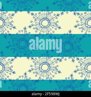 Abstract dandelion seed heads striped seamless vector pattern background.Stylized folk art mix of herbacious garden flowers and horizontal stripes Stock Vector