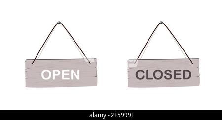 wooden sign with text open and closed Stock Vector