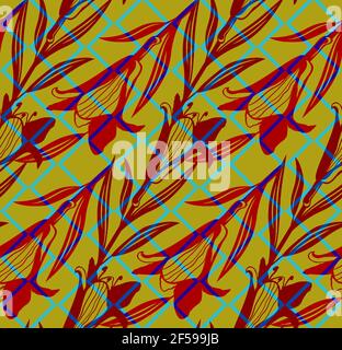 Yellow lily pattern. Seamless yellow geometry flower pattern. Vector illustration. Stock Vector