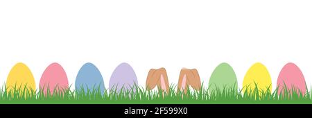 hare ears in the meadow between colorful Easter eggs Stock Vector