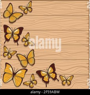 Vector background with planks, butterflies studs. Stock Vector