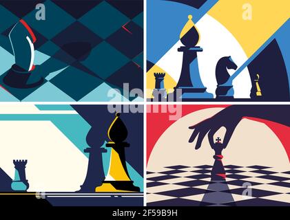 Collection of chess banners. Flyer templates in flat design. Stock Vector