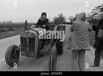 Mrs Thatcher with miners and press at Selby colliery/Wistom Mine March 1980 with attendant press Stock Photo