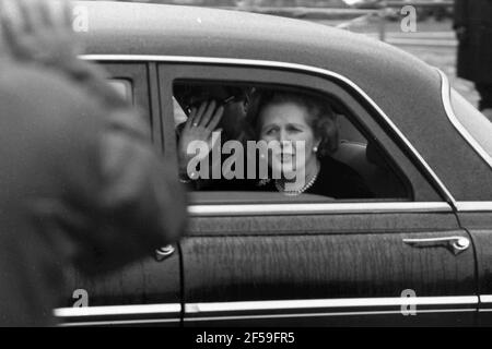 Mrs Thatcher with miners and press at Selby colliery/Wistom Mine March 1980 with attendant press Stock Photo