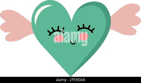 Cute heart with wings and face Stock Vector