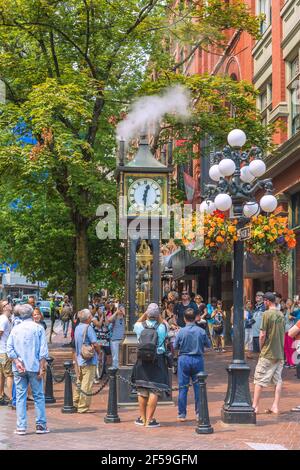 geography / travel, Canada, Vancouver, Gastown, Steam Clock on full hour, Additional-Rights-Clearance-Info-Not-Available Stock Photo