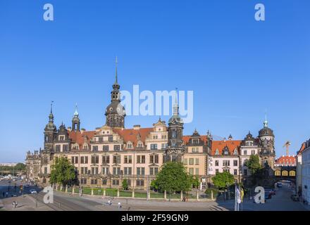 geography / travel, Germany, Dresden, Dresden Castle, view from the The Zwinger, Sophienstrasse (Sophi, Additional-Rights-Clearance-Info-Not-Available Stock Photo