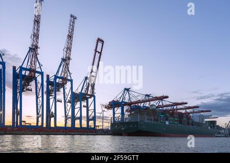 geography / travel, Germany, Hamburg, container port, container terminal Tollerort, container ship The, Additional-Rights-Clearance-Info-Not-Available