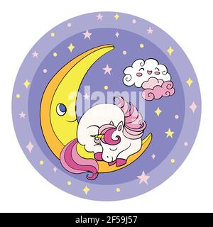 Unicorn Sleeping On The Moon Cartoon Clipart Stock Vector Image & Art ...