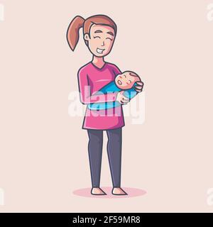 mother puts the baby to sleep. cartoon vector Stock Vector