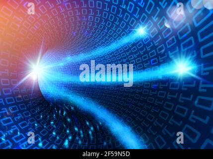 Binary digits high speed electron velocity tunnel, digital highway technology abstract concept Stock Photo
