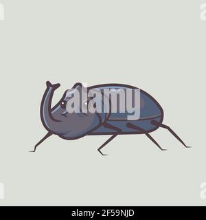 horn beetle illustration. premium cartoon insect Stock Vector