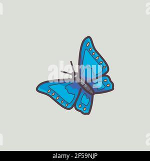 blue butterfly illustration. premium cartoon insect Stock Vector