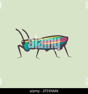 green wood beetle illustration. premium cartoon insect Stock Vector