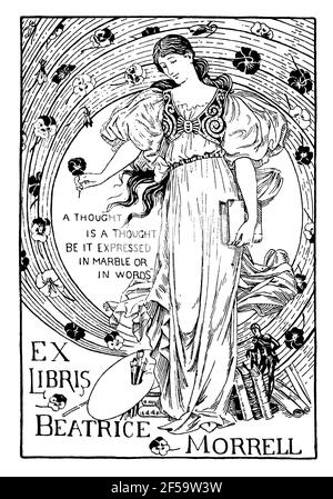 Art Nouveau style bookplate for Beatrice Morrell by Colombo-born Royal Academician Marion Reid Stock Photo