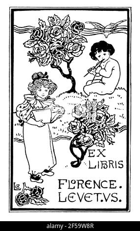 nursery style bookplate for sister Florence Levetus by Celia Levetus Stock Photo