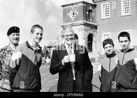 Prime Minister John Major takes tea at Pangbourne college Berkshire during a campaign visit photo  19-3-97 Stock Photo