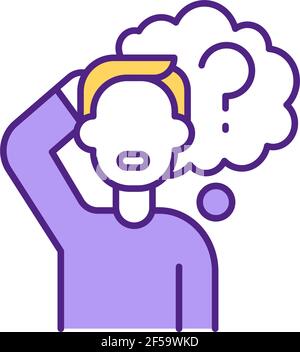 Surprised man with question mark RGB color icon. Stock Vector