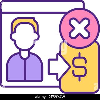 Block dating website user for non-payment RGB color icon. Stock Vector