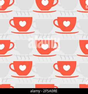 Red cups Valentines Day pattern. Vector illustration Stock Vector