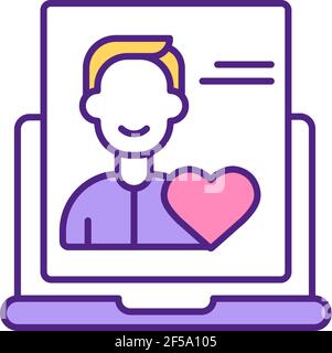 Single man profile page on dating website RGB color icon. Stock Vector