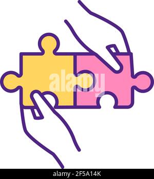 Perfect match of two puzzles RGB color icon. Stock Vector