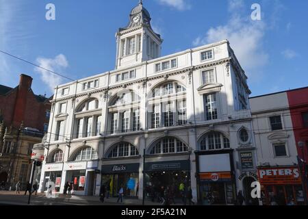 The frontage of the former Star and Telegraph building on High Street in Sheffield city centre England, grade II listed building Stock Photo