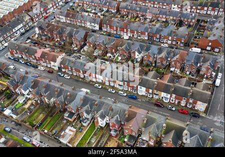 Rows of terraced houses in a tight knit community in the North of ...
