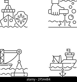 Maritime industry linear icons set Stock Vector