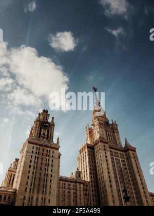 Vertical shot of Lomonosov Moscow State University building Stock Photo