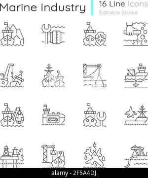 Marine industry linear icons set Stock Vector
