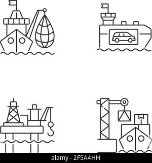 Marine industry sector linear icons set Stock Vector