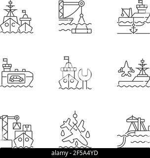 Shipping industry linear icons set Stock Vector