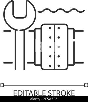 Underwater pipeline repair linear icon Stock Vector