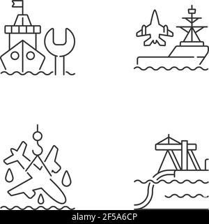 Maritime sector linear icons set Stock Vector