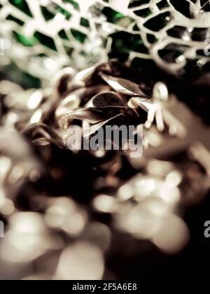 Cuban link silver chain on black background. Stock Photo