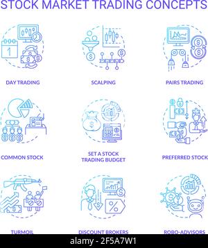 Stock trading linear icons set. Shares, Investment, Market, Trading ...