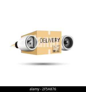 The box flying on turbo motors, the concept of delivery. Vector. Stock Vector