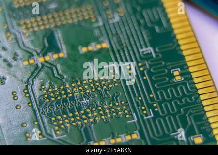 Top view closeup view of a DDR RAM memory module isolated on white background Stock Photo