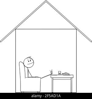 Man Enjoying to Be in Home in His House, Vector Cartoon Stick Figure Illustration Stock Vector