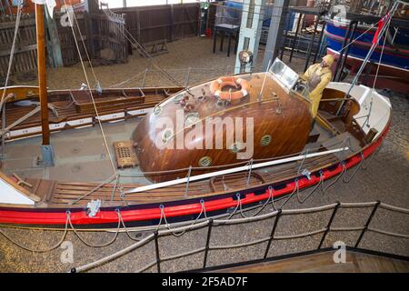 Old vintage historic RNLB 'Grace Darling' Lifeboat on display at Number Four Boat House / Boathouse Number 4 at Historic Dockyard / Dockyards Chatham in Kent. UK (121) Stock Photo