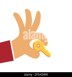 Businessman with golden key over his hand, key to success concept, VECTOR, EPS10. Stock Vector