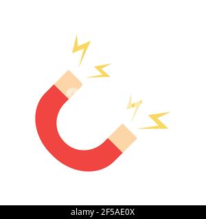 Vector illustration of red horseshoe magnet, magnetism, magnetize, attraction. Vector magnet icon in flat style. Stock Vector