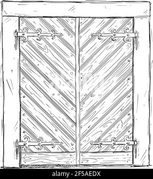 Old Wooden Door or Gate. Vector Drawing or Illustration Stock Vector