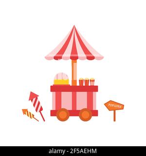 Kiosk trolley and popcorn vector illustration isolated on white background. Stock Vector