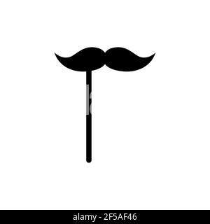 Creative vector illustration of black mustache on a plastic stick isolated on white background. Retro vintage art design. Fashionable old facial hair. Stock Vector