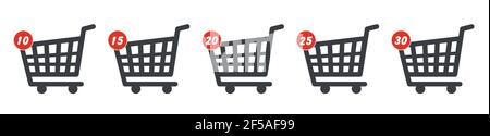 Online shopping cart icon design with notification about numbers of items in the shopping cart. Stock Vector