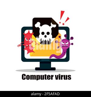 A computer virus attacks a laptop or computer. Vector illustration isolated on white background. Stock Vector