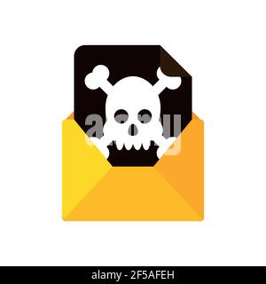 Vector illustration paper sticker Halloween icon Envelope with skull. Stock Vector